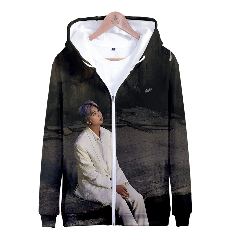 

3D Printed Zipper Hoodies Women/Men Kpop Fashion Long Sleeve Hooded Sweatshirts 2020 Map of The Soul Hip Hop Streetwear Clothes