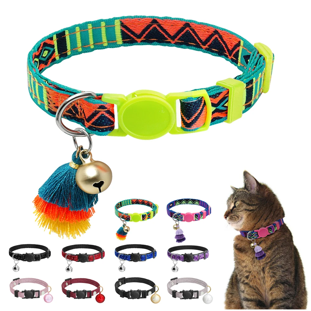 

Safety Nylon Cat Collar Cute Quick Release Kitten Small Dog Collars For Cats Breakaway Pet Necklace With Bell Cats Accessories