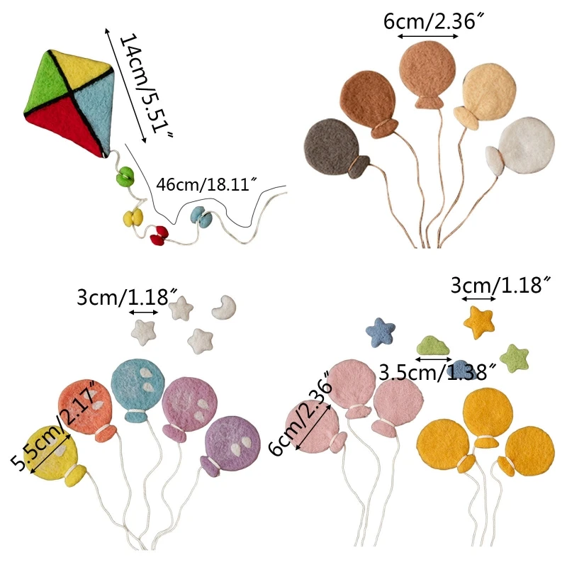 

Newborn Photography Props Baby Wool Felt Balloon Cloud Stars Moon Kite Infant Photo Shooting Decorations