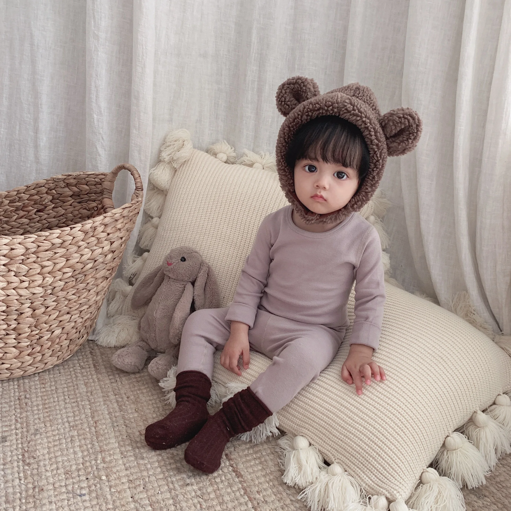 Хлопковые шерстяные пижамные комплекты без косточек для маленьких мальчиков и