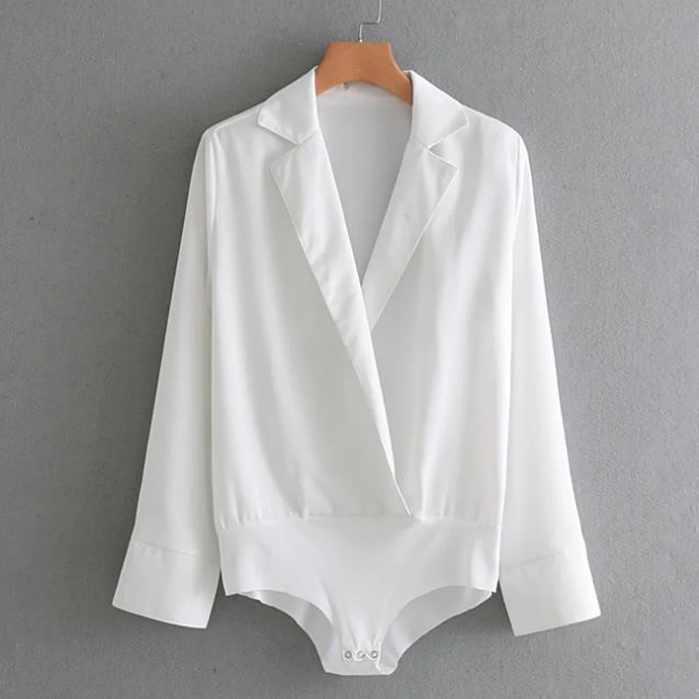 Элегантный боди с длинным рукавом для женщин Офисная Женская черная белая