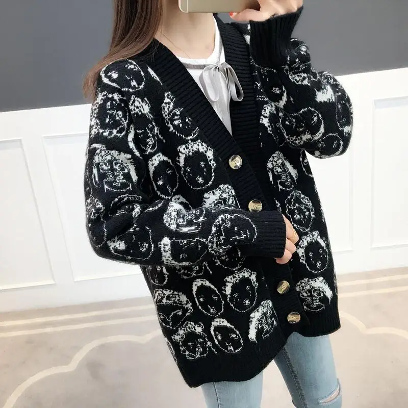 Женский трикотажный свитер Harajuku повседневный однобортный Кардиган на пуговицах