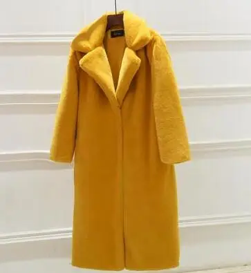yellow Зимняя мода, Новое высококачественное искусственное бархатное меховое пальто, длинное меховое пальто, женское свободное толстое теплое пальто из меха норки, плюшевое пальто для женщин Q119 - Цвет: yellow