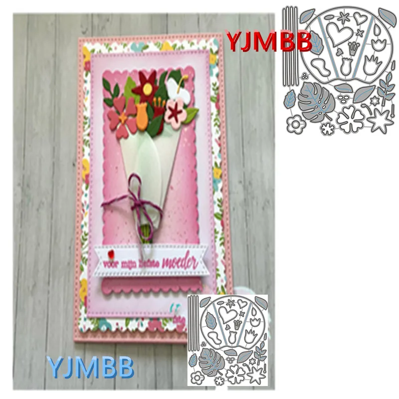 

YJMBB Rectangular Frame Flower Leaf Ribbon Stick Metal Cutting Dies Scrapbook Album Paper DIY Card Craft Embossing Die Cutting