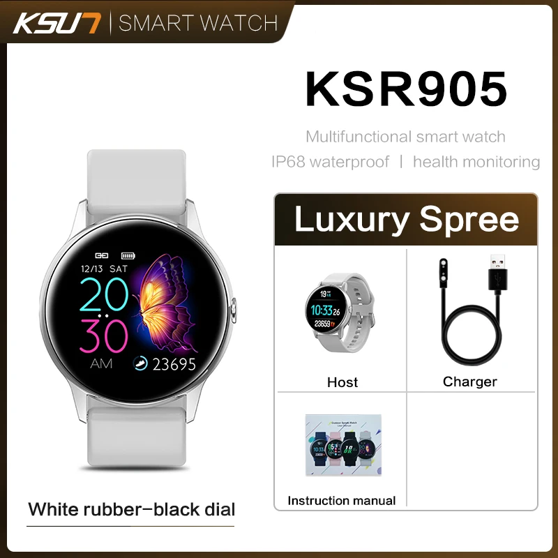 KSUN KSR905 Смарт-часы IP68 Водонепроницаемые часы из закаленного стекла фитнес-трекер монитор сердечного ритма спортивные мужские wo мужские умные часы - Цвет: KSR905-W