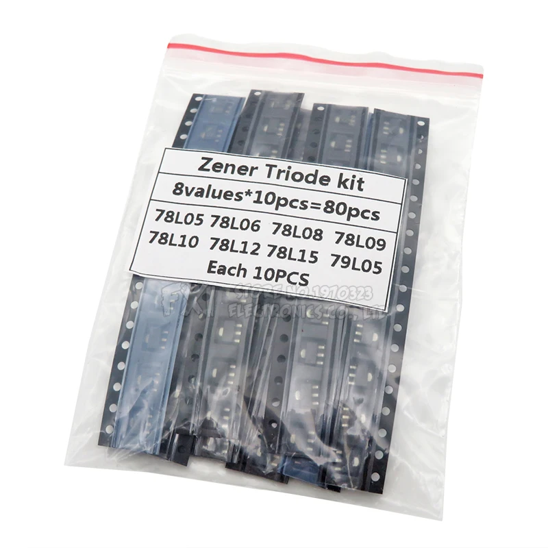 

SOT-89 SMD transistor Assorted KIT Total 8kinds X10PCS=80PCS contains 78L05 78L06 78L08 78L09 78L10 78L12 78L15 79L05