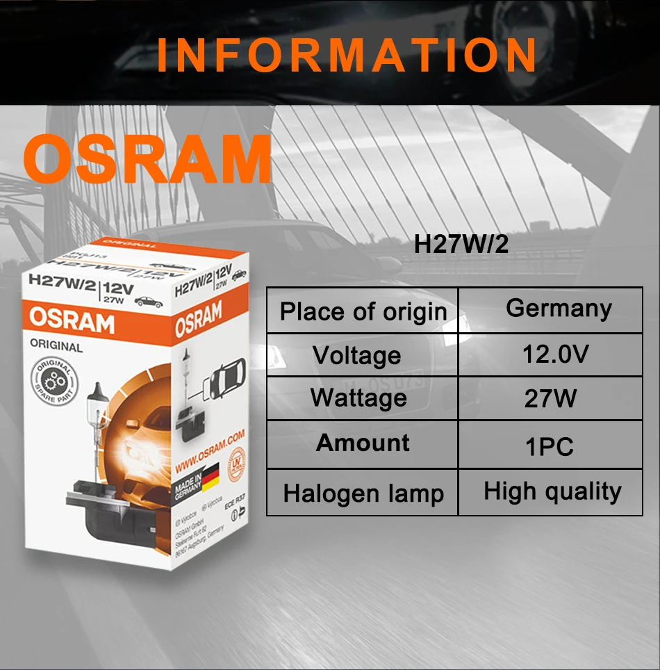 Автомобиль OSRAM лампы 55 Вт H7 галогенная H11 Противотуманные огни H27 880 881 Противотуманные фары 12V 27W Белый Atuo фар 642101 64211CLC 1 предмет
