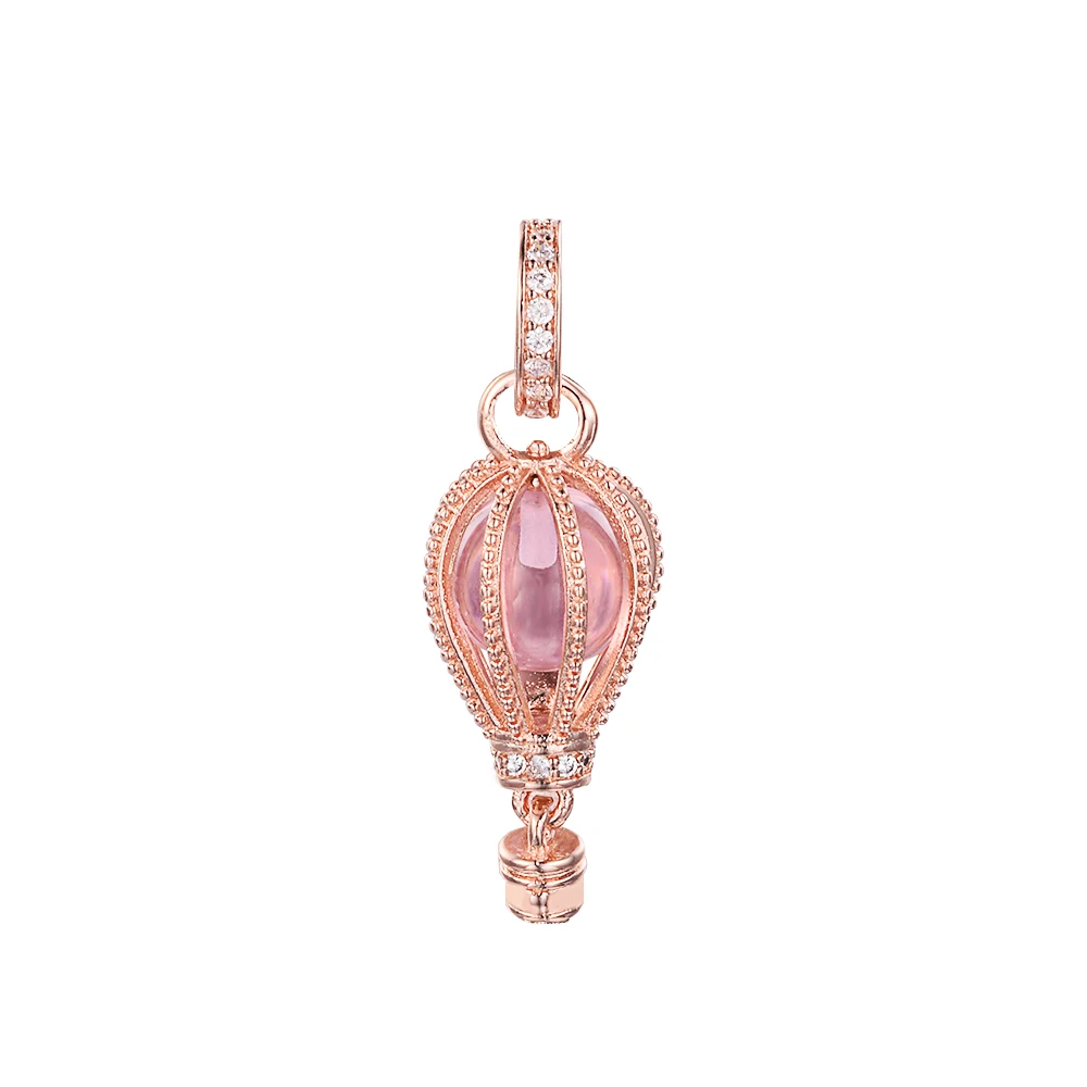 

2021 Summer New Fits Europe Bracelet Sparkling Pink Hot Air Balloon Dangle Charms 925 Sterling Silver Beads for Jewelry Making