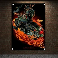 skull motorcycle rider banners flags flip chart movie posters wall hanging tapestry canvas painting home decoration wall sticker