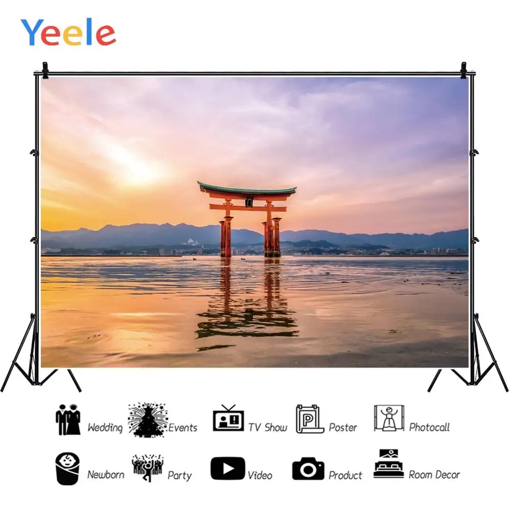 Yeele пейзаж портрет красный Torii морской Заход Солнца в городе фотографии фоны