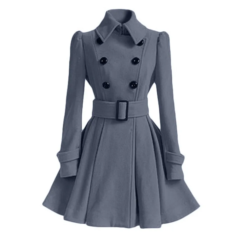 

European and American Autumn and Winter Woolen Coat Woolen Windbreaker Jacket Women with Belt