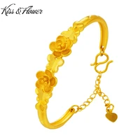 kissflower br206 fine jewelry wholesale fashion woman girl birthday wedding gift flowers 24kt gold resizable bracelet bangle
