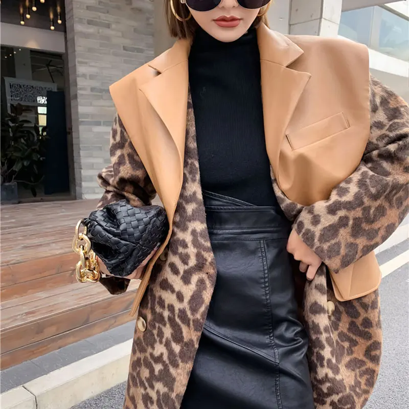 

XITAO Leopard Print Pattern Single Breasted Blend Women 2020 Winter Casual Fashion New Style Temperament Women Clothes GCC4168