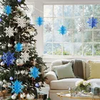 Подвесные украшения в виде снежинок, 6 шт.компл., синиесеребристые, 2022, новогодние украшения для дома, подвески на елку, 2021 год