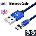 Магнитные кабели UGI 2,4 А, кабель для быстрой зарядки Micro USB, кабель типа C, USB C кабель для Xiaomi RedMi Tablet, нейлоновый, синий, 2 м, 3 м