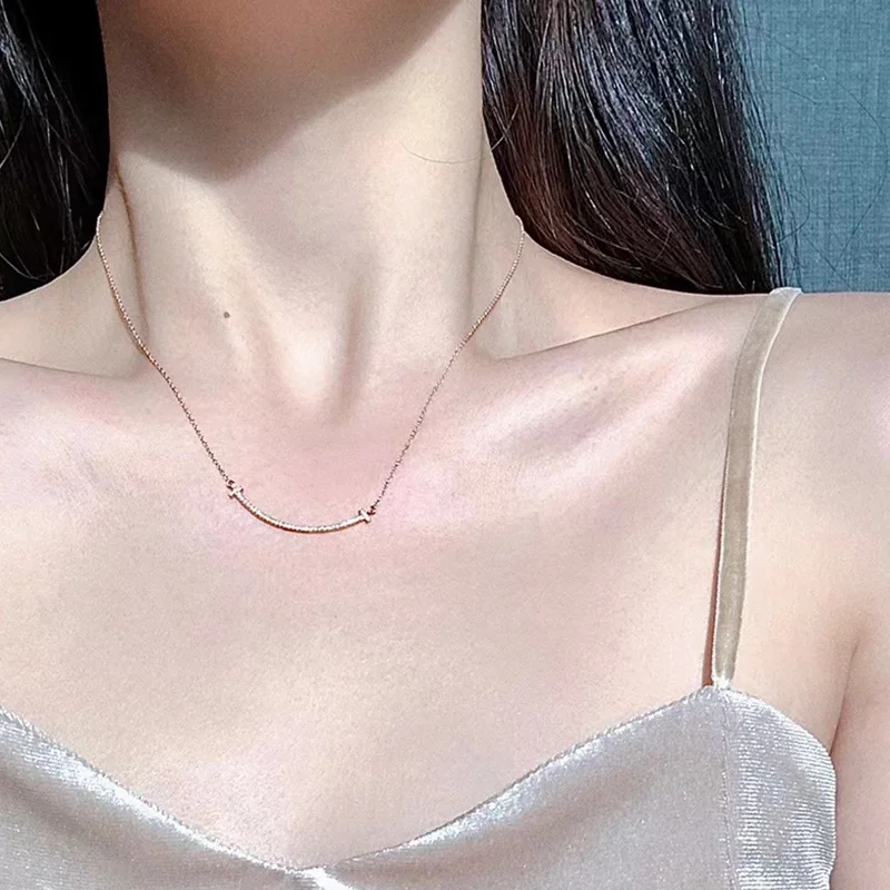 

2021 Popular High-quality TIF 1:1 Rose Gold with Stone Smile Necklace Classic Luxury Jewelry Fashion Brand Women Gift Couple
