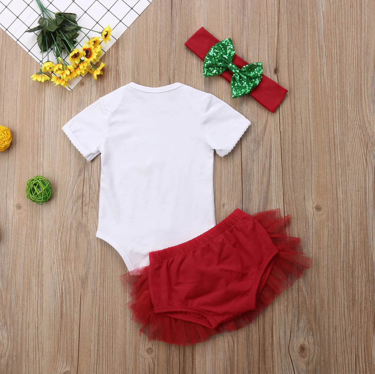 

Newborn Xmas Clothes New Infant Baby Girls Christmas Outfits Romper Tutu Shorts Headband Clothes