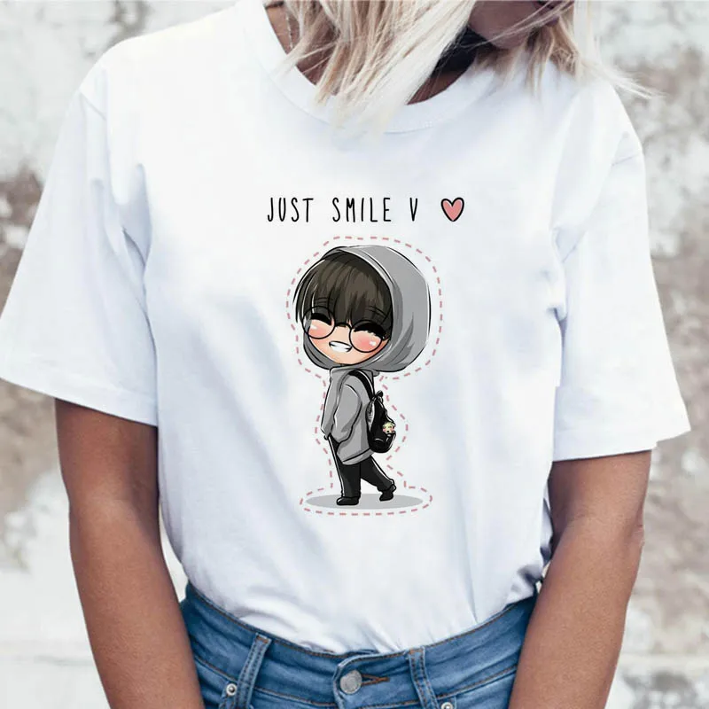 Jungkook Kpop футболка Suga J Hope Женская Jin JIMIN V Топ Футболка для K Pop корейские модные футболки забавные женские футболки K-pop - Цвет: 1158