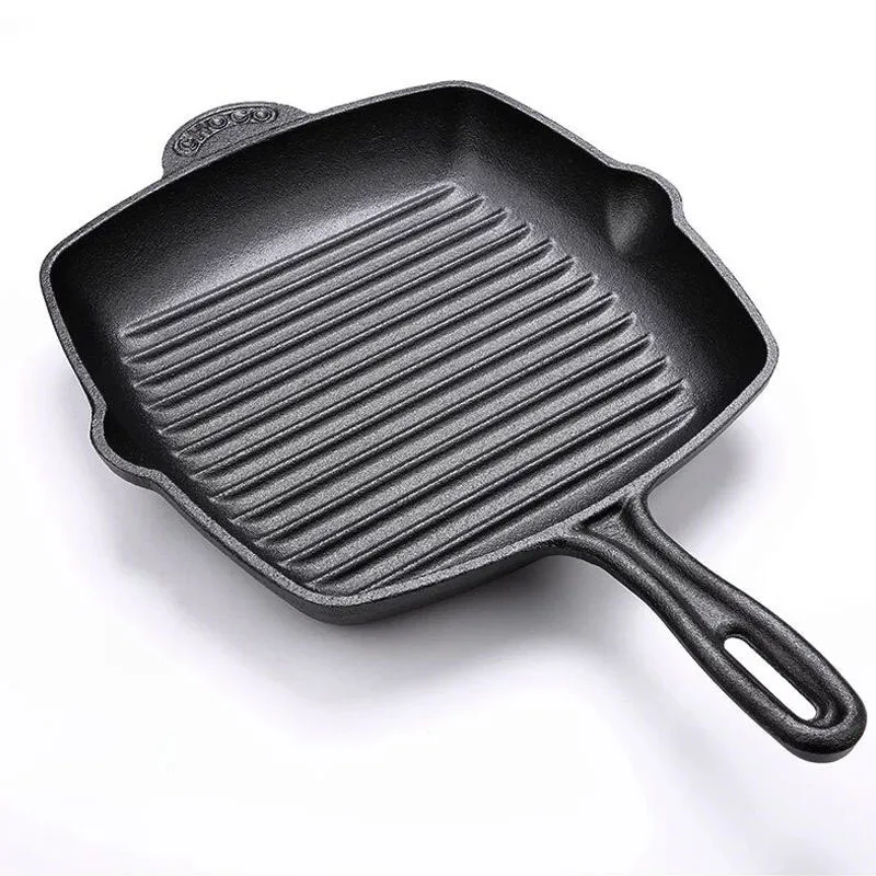 Cast Iron Fried Steak Pot Stripe Uncoated Non-stick Pan Household Commercial Barbecue Induction Cooker Gas Universal | Дом и сад