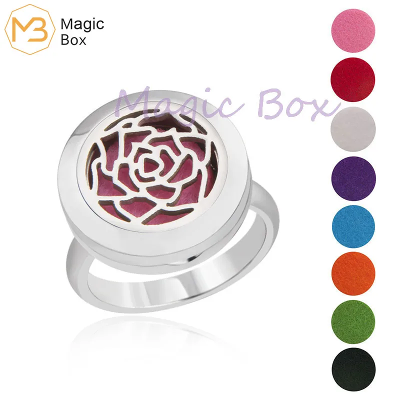 

Aromatherapy ring Essential Oil Diffuser locket ring jewelry lotus Stainless steel ring for women with 8-color pads