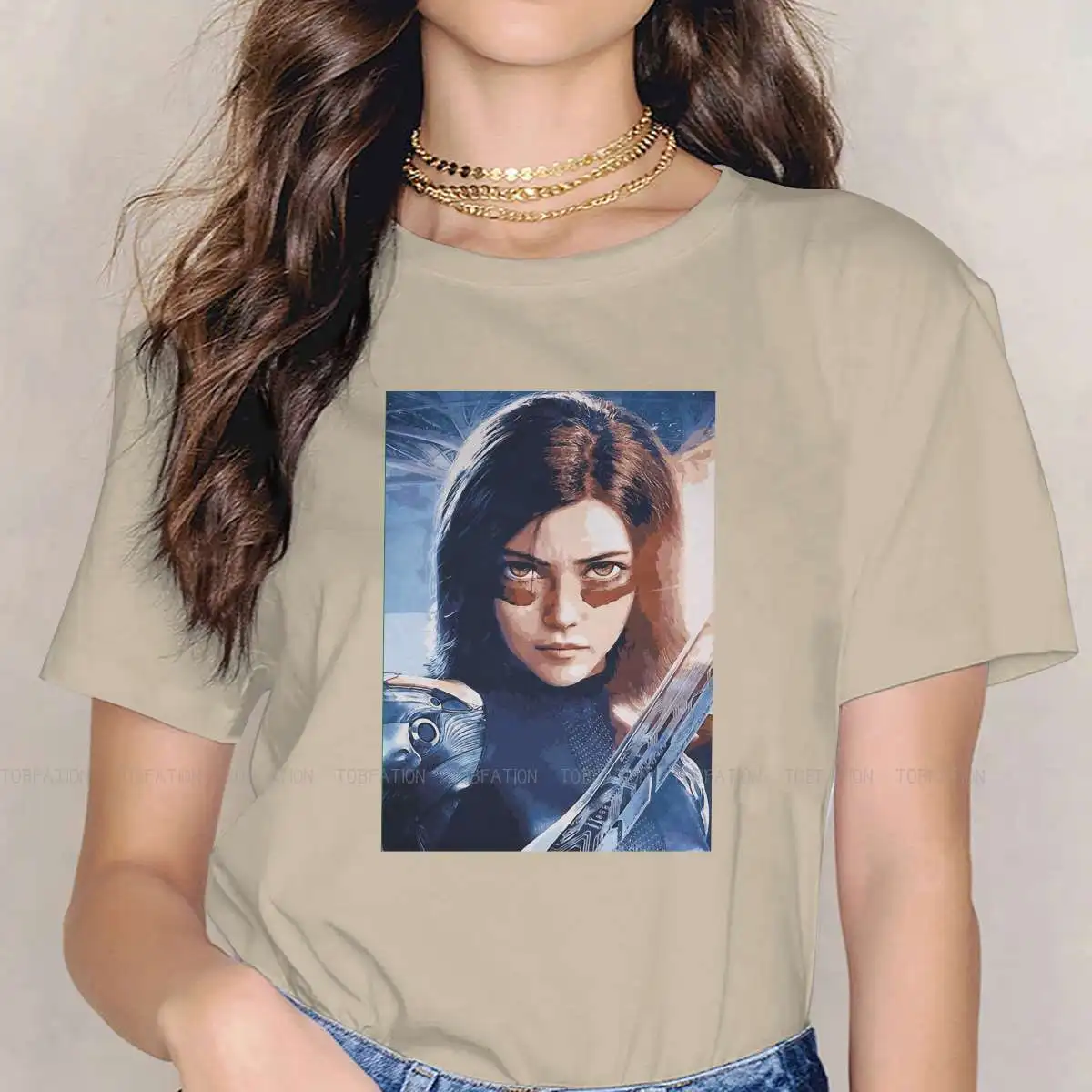 

Футболка Alita с надписью Battle Angel Action Film и круглым вырезом, 4XL, 5XL, крутая женская футболка, топы 4XL