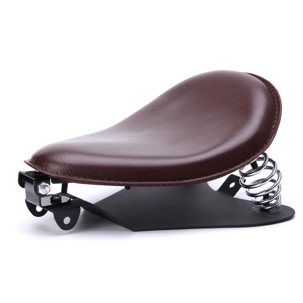Motorcycle Leather Solo Seat Cushion With 3" Spring Bracket Base For Harley Yamaha Kawasaki Sportster Bobber Chopper Custom |
