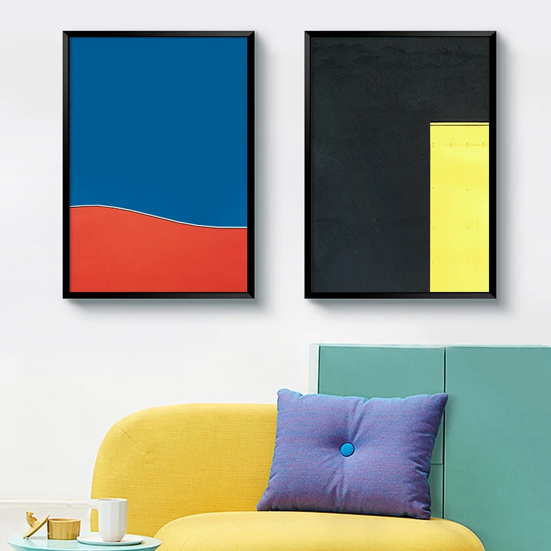 

Wall Art Canvas Painting Modern Multicolored Blue Orange Abstract Geometric Picture Poster Print For Living Room Home Decoration