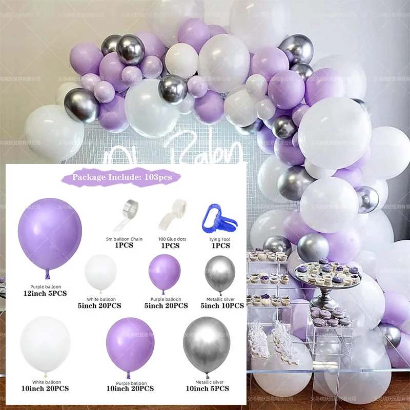 

New hot Macaron purple suit birthday party opening decoration scene layout balloon wreath baby shower wedding decoration
