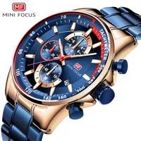 mini focus fashion blue steel strap watch men quartz multifunction clock mens watches male sport chronograph relogio masculino
