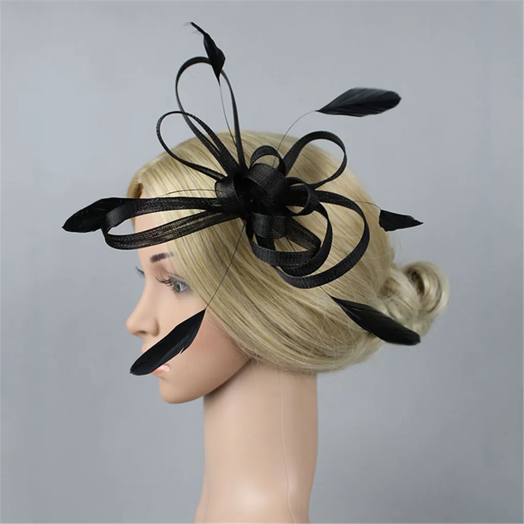 Головной убор женский с перьями Вуалетка лентами из сетки цветами для