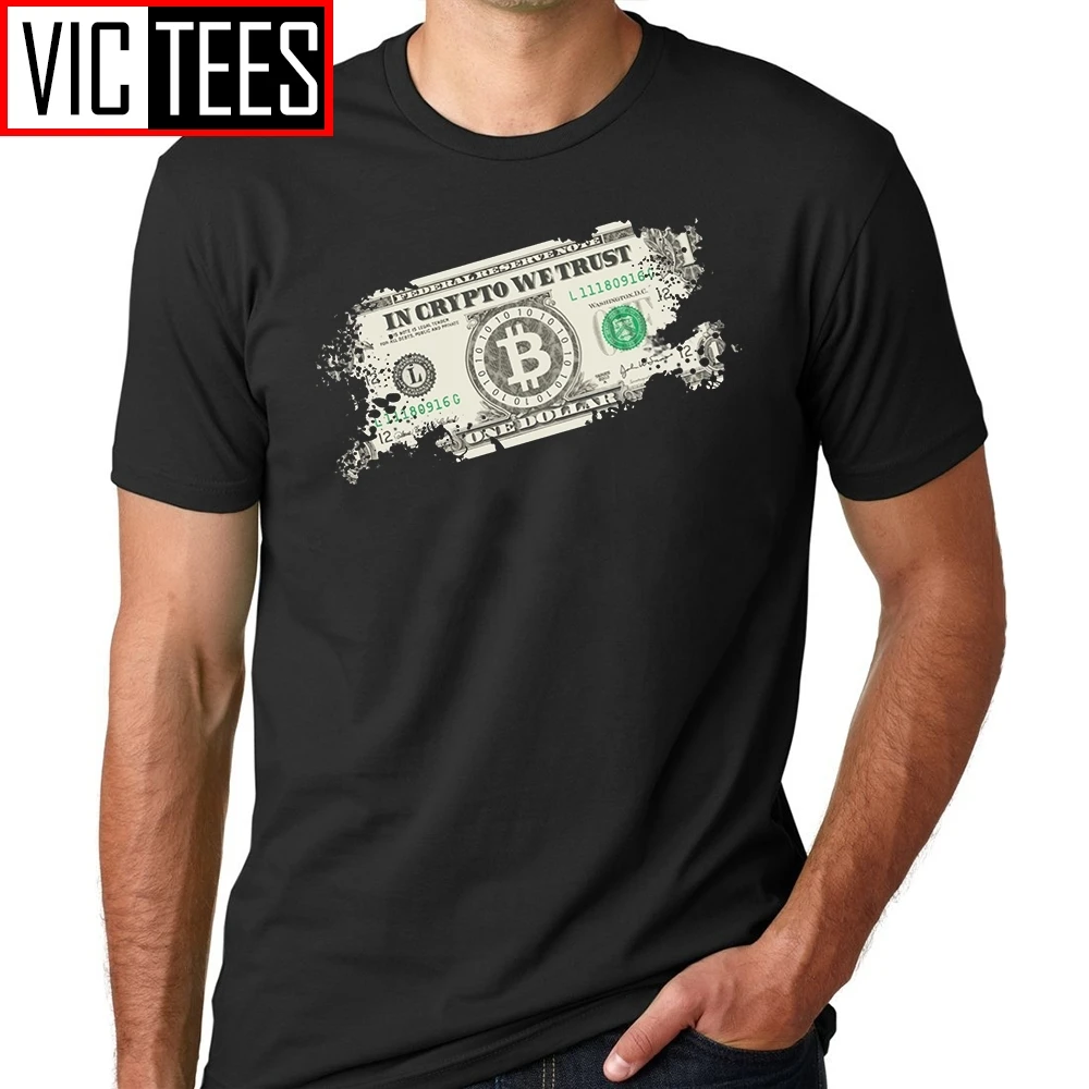 Мужская Винтажная Футболка Crypto We Trust Биткоин долларов США криптовалют