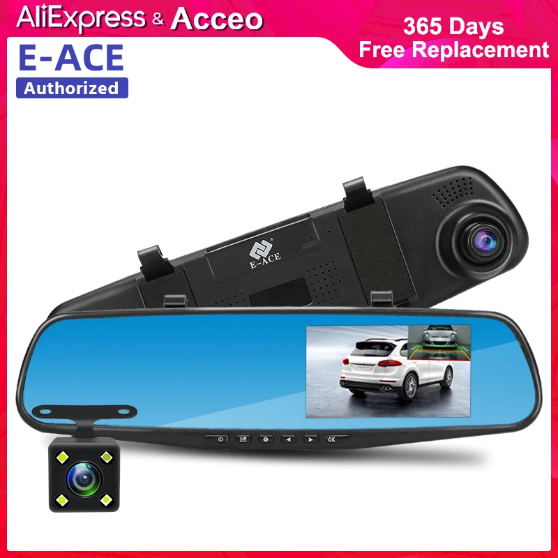 

Acceo Full HD 1080P Автомобильный видеорегистратор 4,3 дюймов Автомобильный видеорегистратор зеркало заднего вида видеорегистратор с двумя объекти...