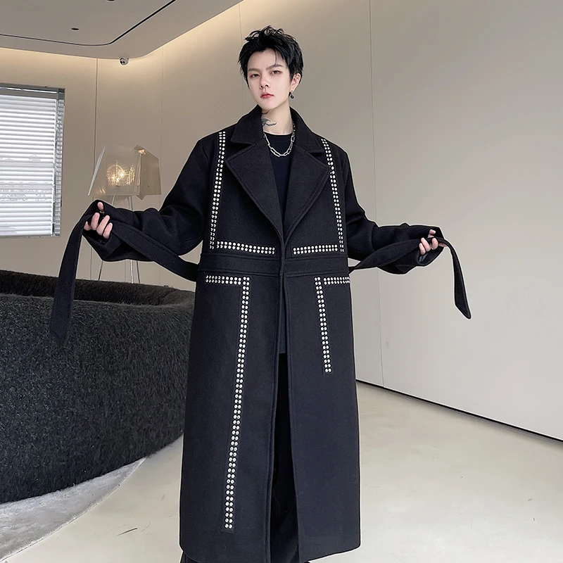 Тренчкот мужской зимний с заклепками уличная одежда модный Свободный