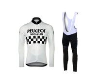 peugeotful team white retro classic winter fleece thermal long sleeve cycling sets racing bicycle clothing maillot ropa ciclismo