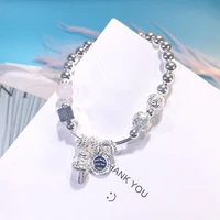 whole 100 real 925 sterling silver elegant beaded strand bracelets square retro lovely cat lucky hydrangea chain adjustable
