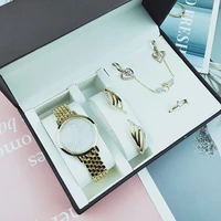 women creative simple watch 5pcs bracelet necklace earrings ring set female zircon jewelry sets fashion quartz watch ladys gift