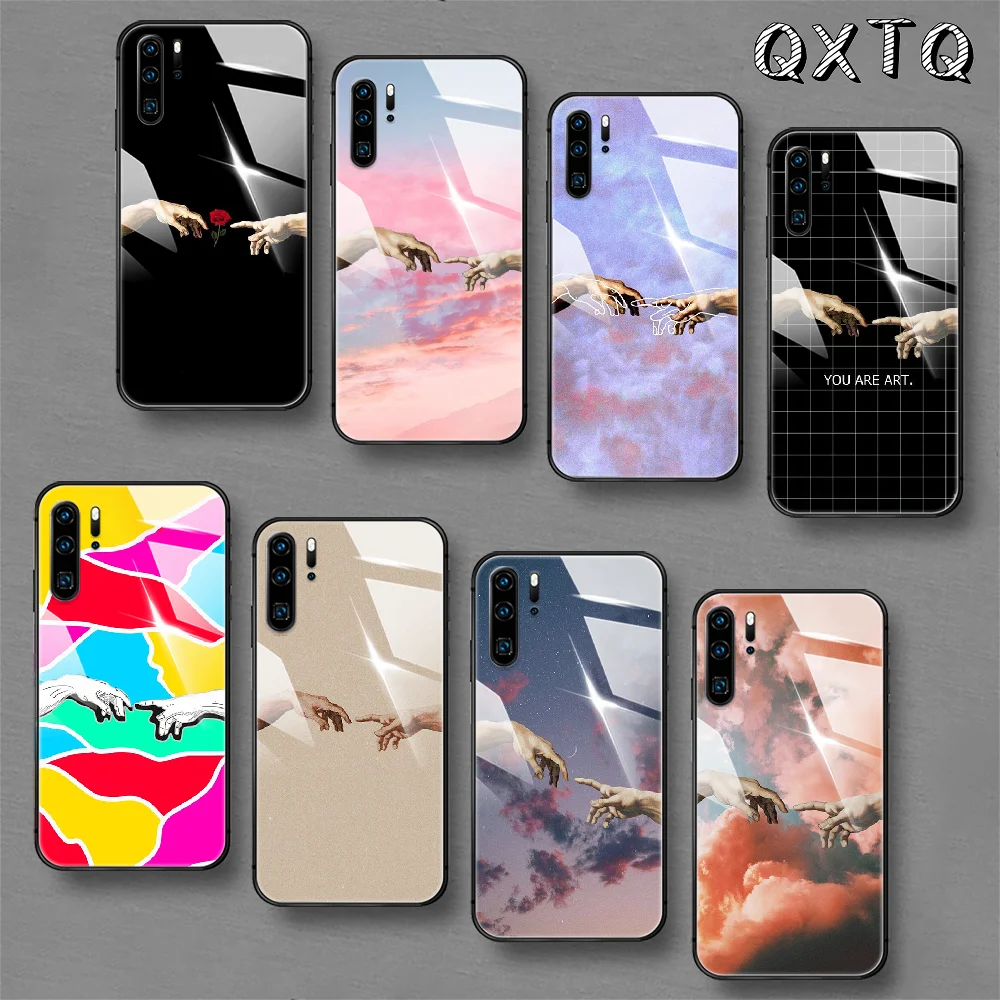 

Hand Gesture Aesthetic Art Tempered Glass Phone Case Cover For Huawei Honor Mate P 8 9 10 20 30 40 A X I Pro Lite Smart 2019