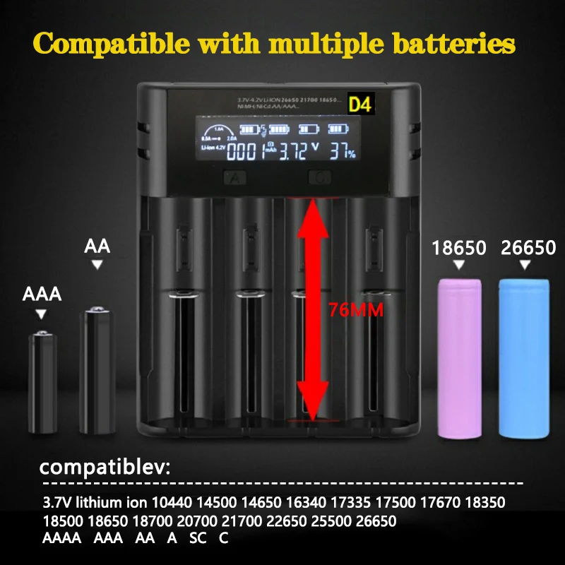

4 слота USB smart LCD дисплей 3,7 V литиевое зарядное устройство для батарей 21700 18650 16340 14500