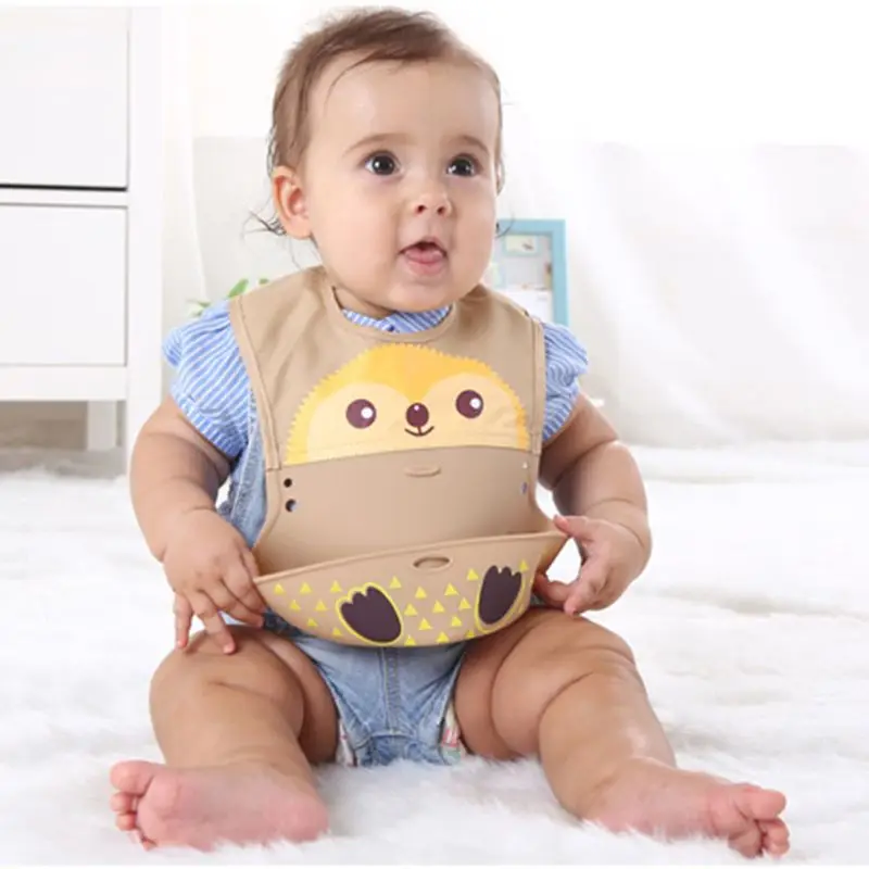 

Baby Bib Waterproof Silicone Food Catcher Pocket Adjustable Feeding Saliva Towel K1KC