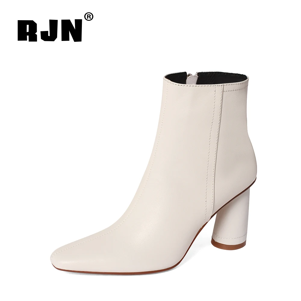 

Женские полусапожки RJN RO466, пикантные модные полусапожки с заостренным носком, на молнии, из коровьей кожи, с круглым каблуком, 2020