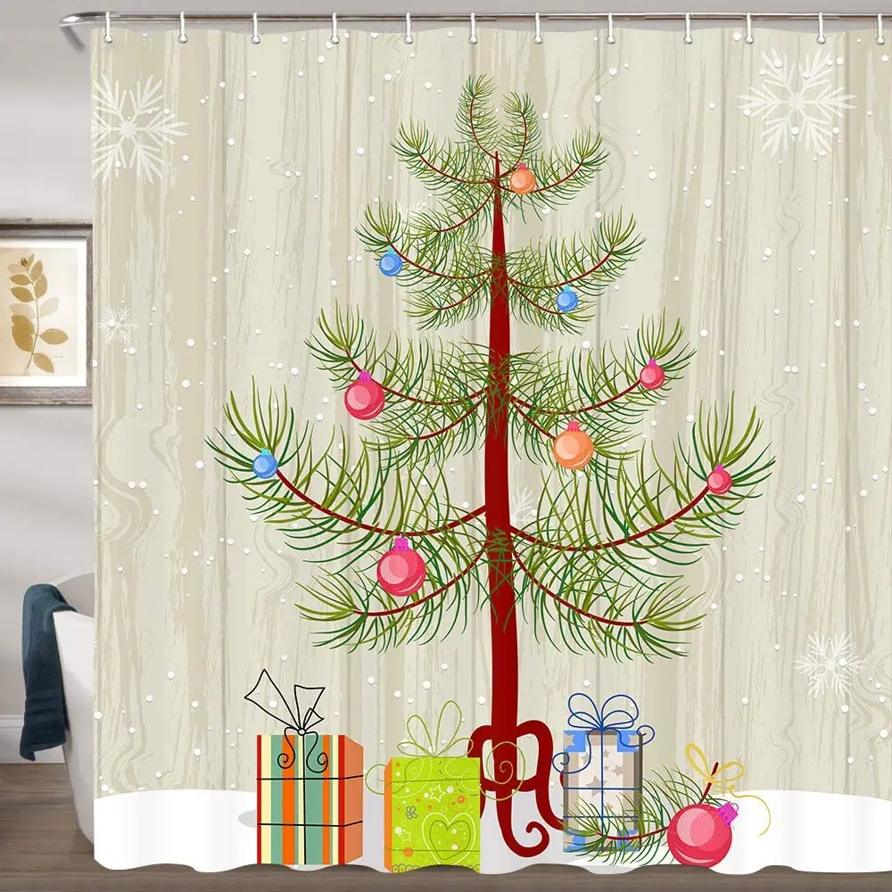 

Рождественская декоративная занавеска для душа, Подарочная коробка под рождественскую елку, снежинка, занавеска для ванной из полиэстера с...