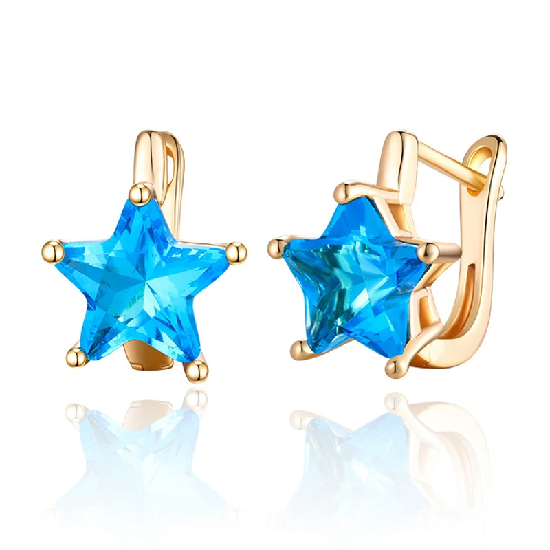 

New Fashion Five-pointed Star Stud Earrings for Women Pentagram Colorful CZ Gem Stone Cubic Zirconia Earring Jewelry Accessories