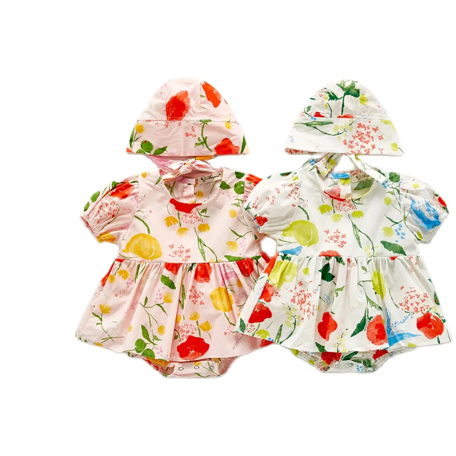 

1 Year Old Baby Girl Birthday Romper Dress with Sun Hat Toddler Summer Clothes Newborn Baby Short Sleeve Floral Jumpsuit Outfits