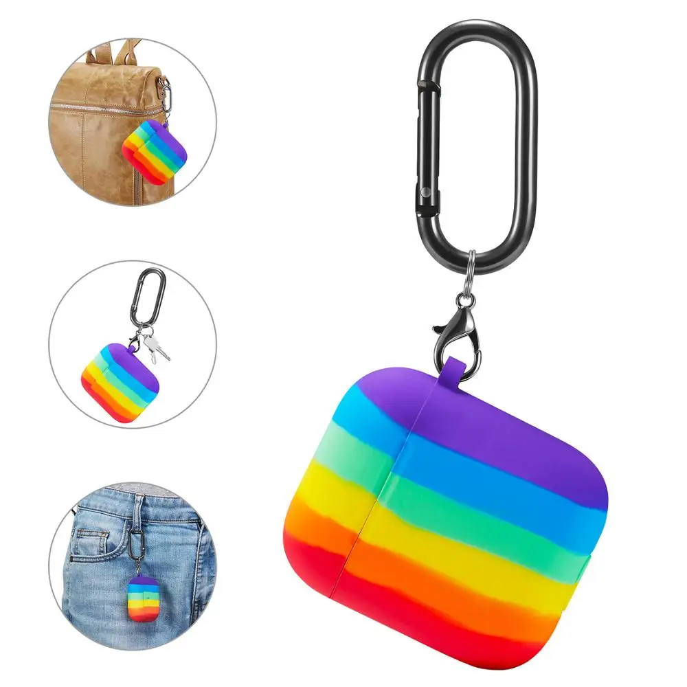 

For AirPods Pro with Keychain Rainbow Silicone Cover Case for Apple Airpods 2 Soft Earphone Accessories Cover Case