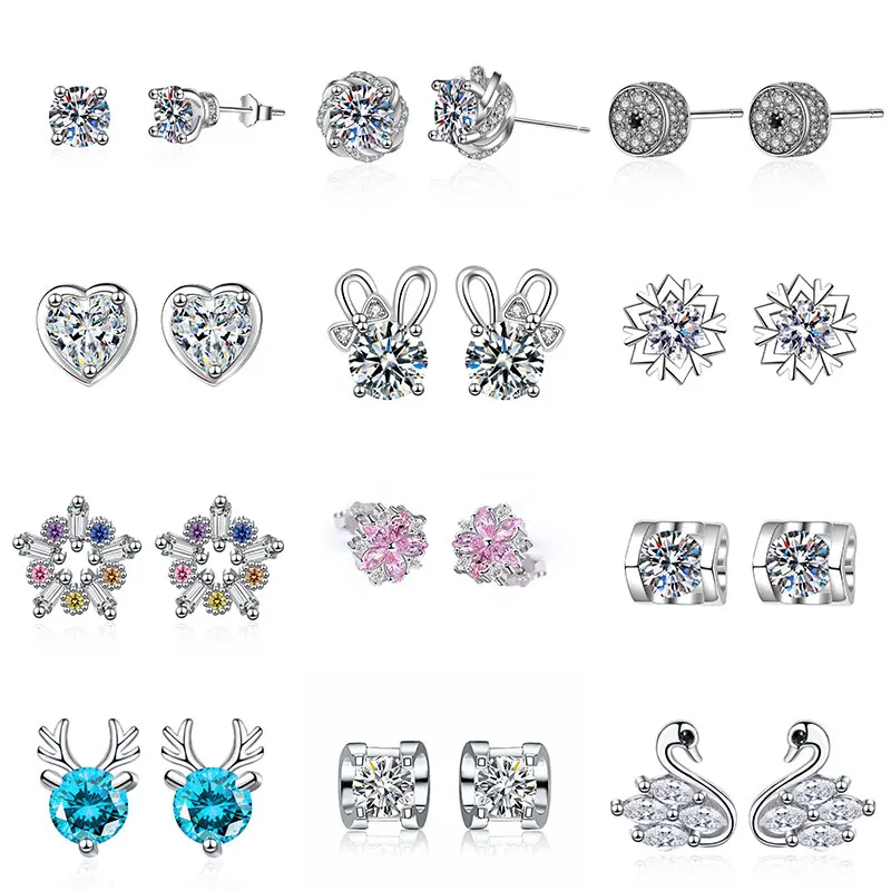 

Cute Ears Animal Heart Earrings 2021 Trend 925 Silver Stud Earrings For Women Piercing Jewelry Flower Wedding Engagement Jewelry