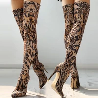 leopard print high boots thin high heels fashion suede girl boot personalized side zipper anti slip wear resistant large shoes