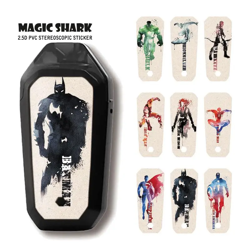 Волшебная Акула Marvel, Мстители, Супермен, Железный человек, Бэтмен, Халк, Человек-паук, чехол для вейпа, пленка, наклейка, чехол для Aspire AVP AIO