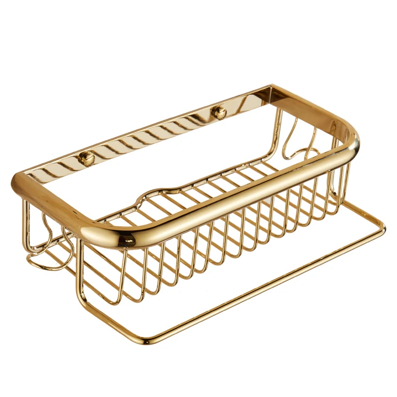 Полка для ванной Tuqiu с вешалкой полотенец и крючками 30 см/45 см золотистая латунная