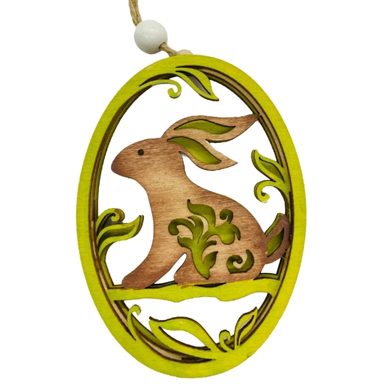 

Easter Decorations Wooden Oval Rabbit Bunny Hanging Pendant Ornaments DIY Handcraft Home Party Decor
