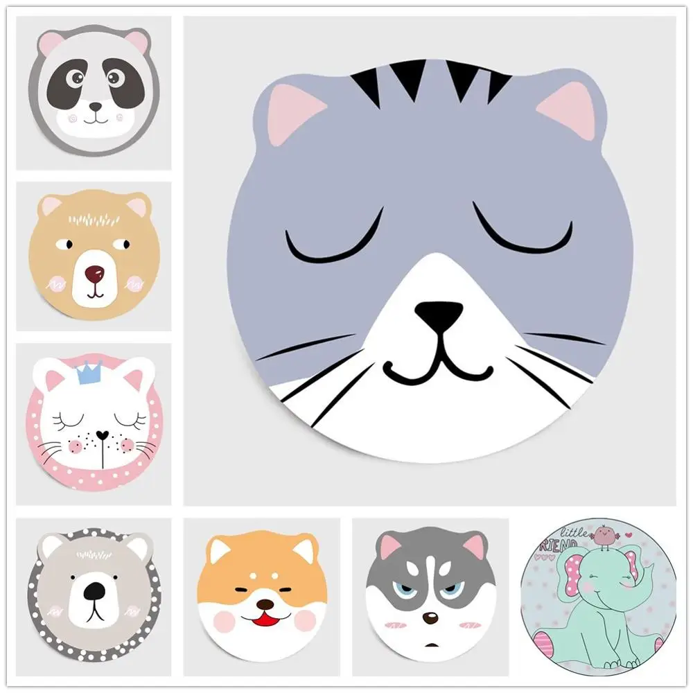 Круглый ковер с милыми мультяшными животными детский нескользящий для